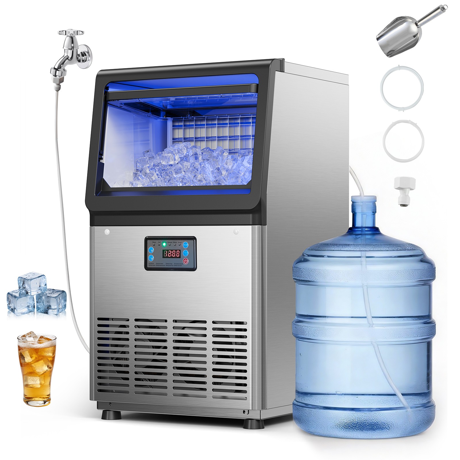 VEVOR Commercial Ice Maker 90 lbs/24h Ice Machine 6.8-13 lbs Storage Restaurant