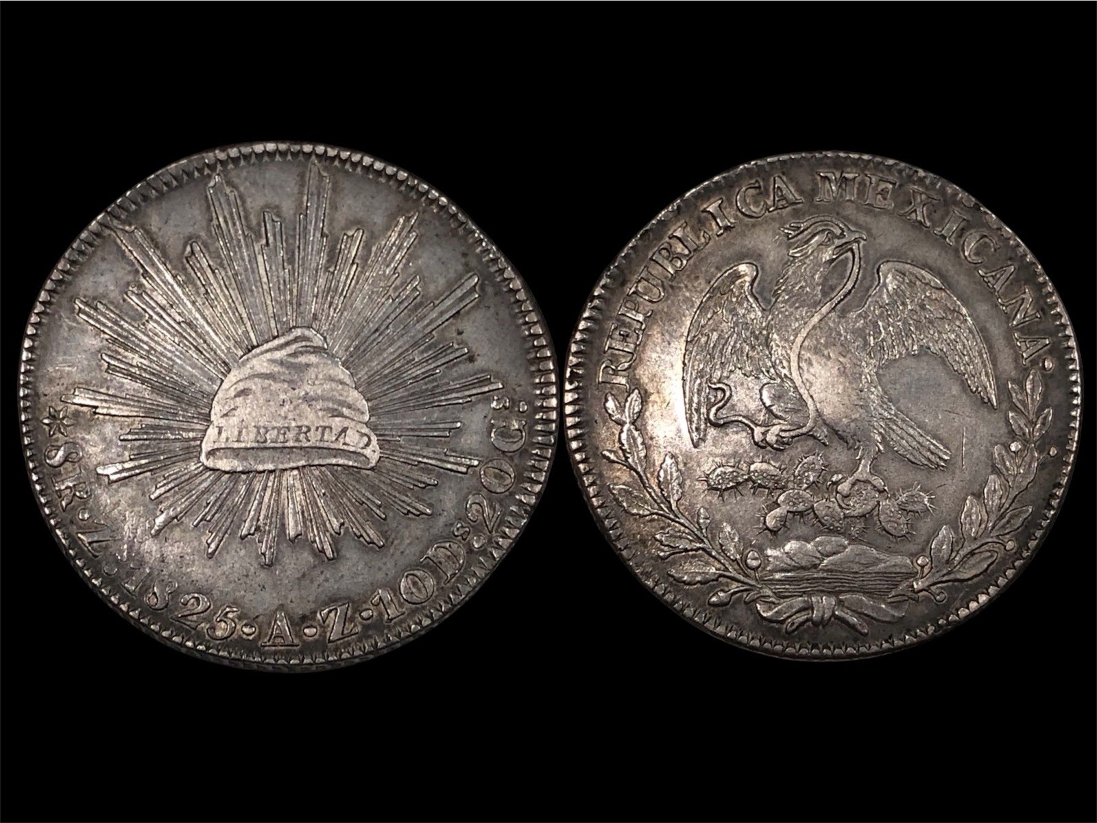 Mexico 8 Reales 1825-Zs AZ Zacatecas Mint.Rare Beutifull  Condition AU Patina