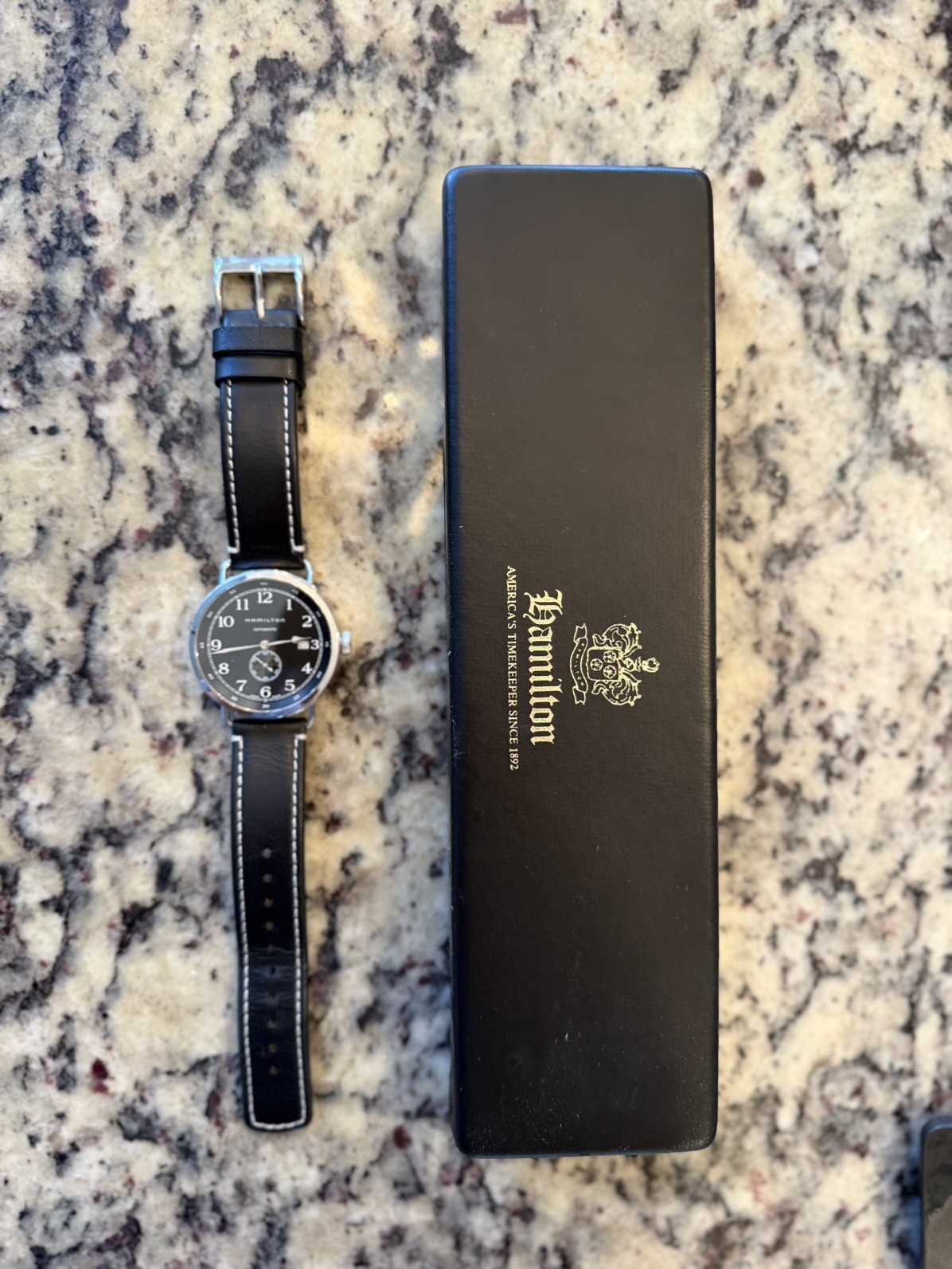 Hamilton Khaki Navy Men's Black Watch with Leather Band - H78415733 Hamilton Khaki Navy Men's Black Watch with Leather Band - H78415733