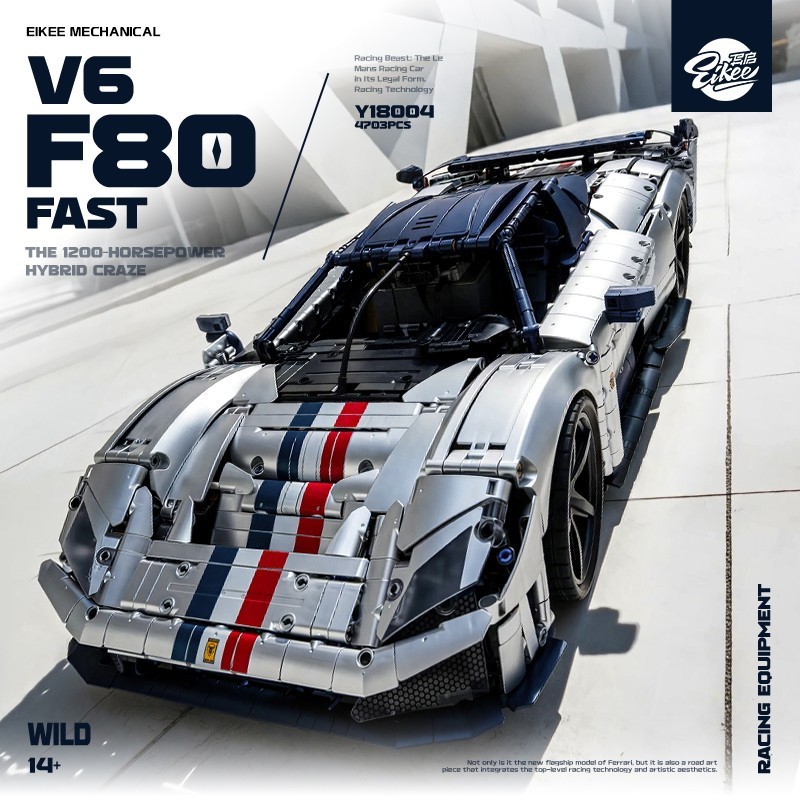 Technic 1:8 F80 Supercar Building Set MOC 4 Speed Gearbox V12 4703 Pieces Technic 1:8 F80 Supercar Building Set MOC 4 Speed Gearbox V12 4703 Pieces