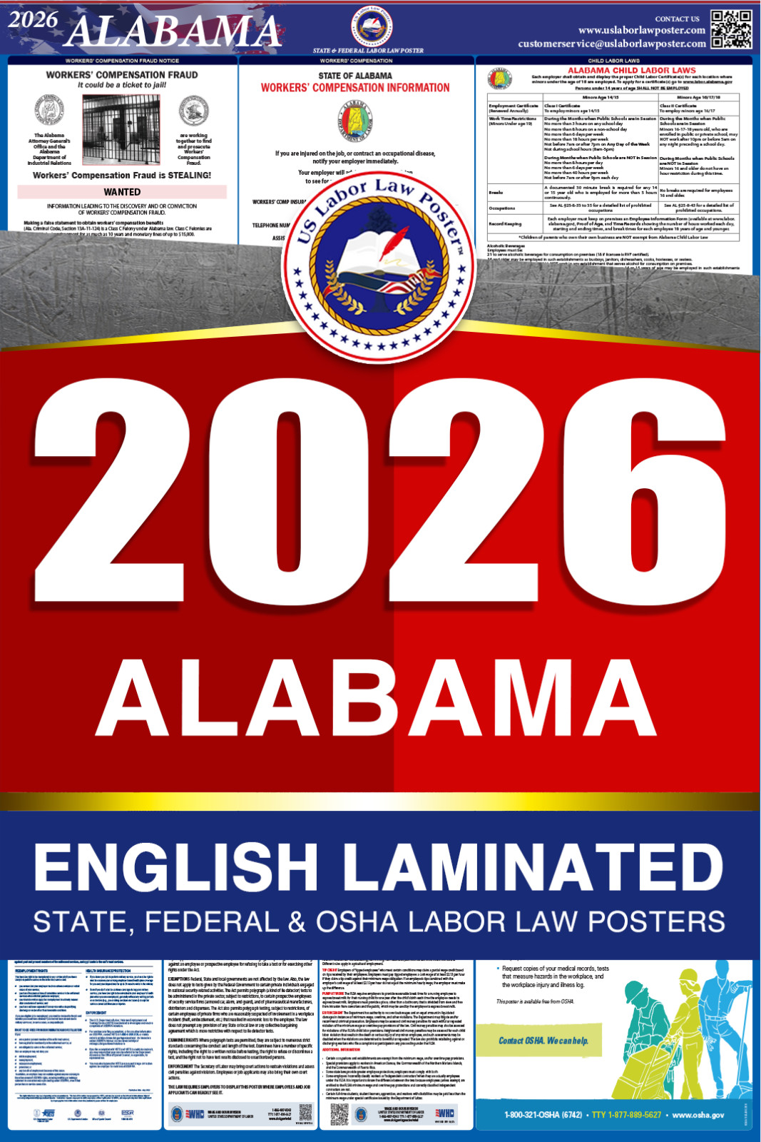 2026 Alabama AL LABOR LAW POSTER (Federal & State) English Laminated