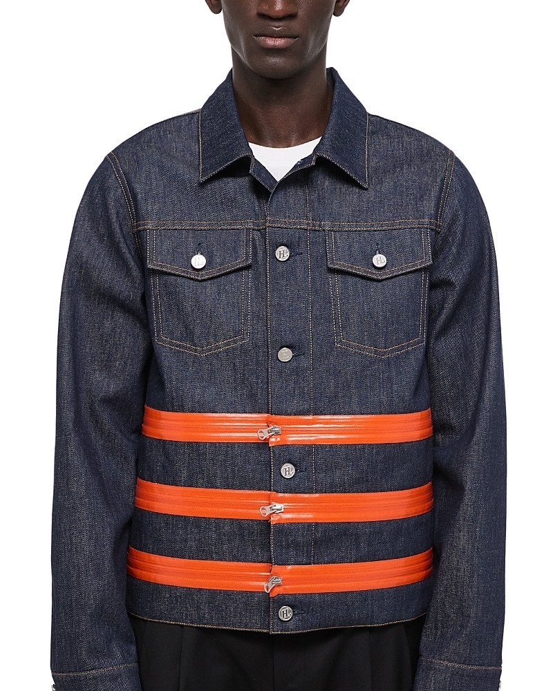 Helmut Lang 3-Zip Trucker Jacket Men\'s S Raw Indgo Long Sleeve Button Closure