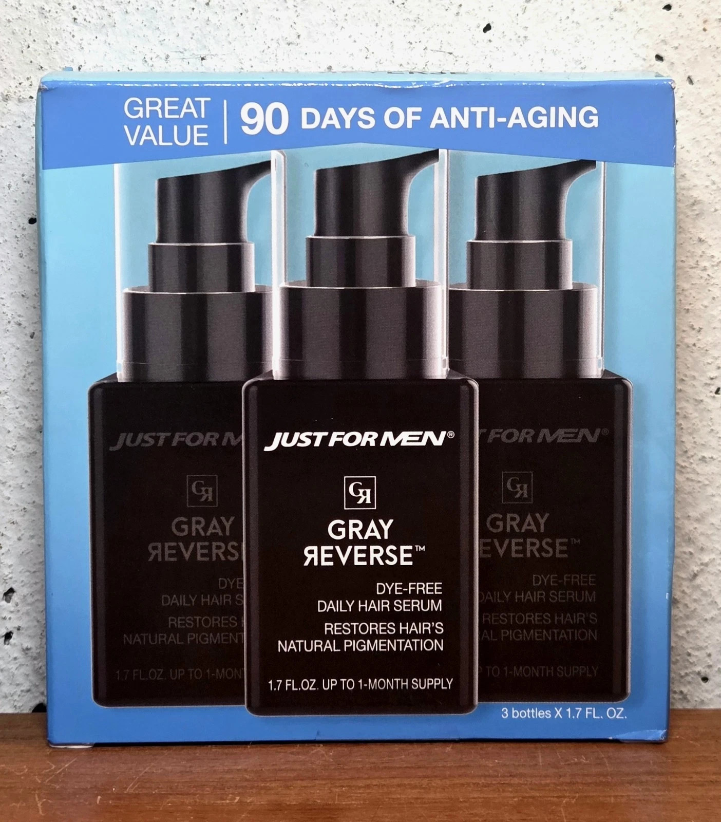 *NEW* 3-Pack Just for Men Gray Reverse 3-Month Supply Dye-Free Hair Serum