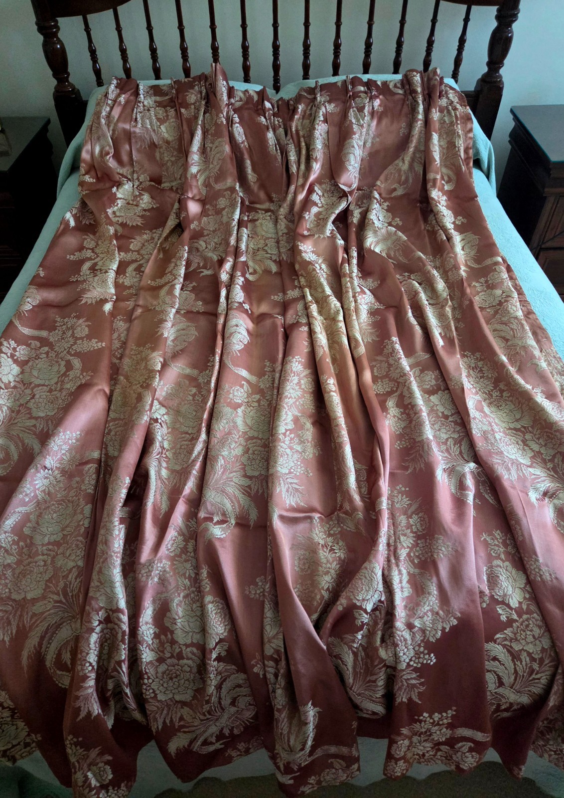 Stunning Huge Vintage 1930\'s Hollywood Regency Rayon Damask Brocade Curtain