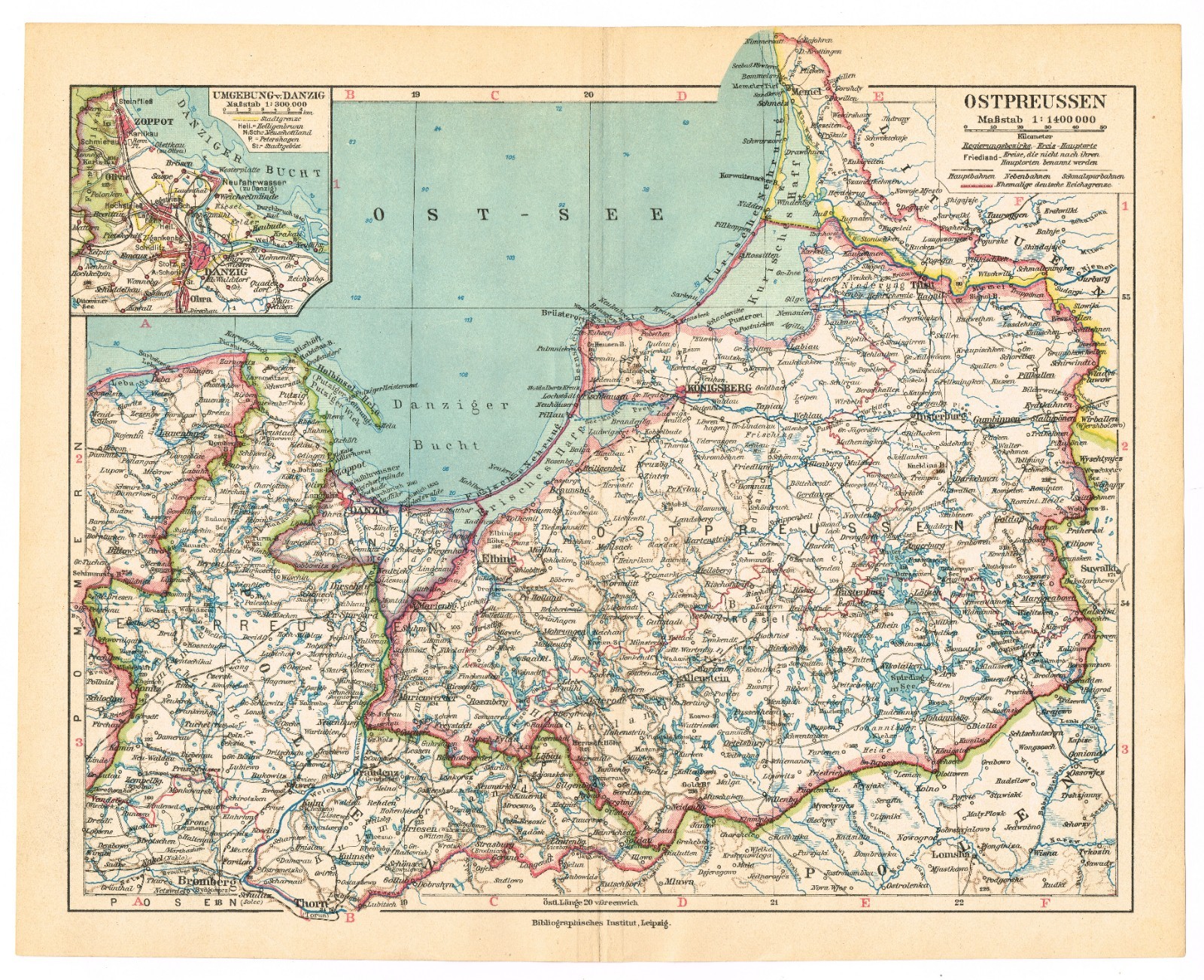 POLAND PRUSSIA GERMANY after WW1 Danzig 1926 Original Antique map POLAND PRUSSIA GERMANY after WW1 Danzig 1926 Original Antique map