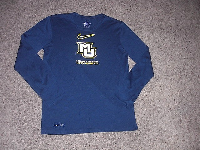 MARQUETTE WARRIORS blue Nike Dri Fit athletic long sleeve shirt men\'s Large