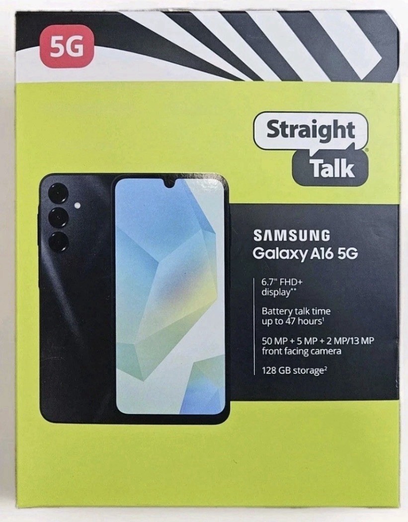 Straight Talk Samsung Galaxy A16 (5G) 128GB, Black Prepaid Smart Phone 🆕