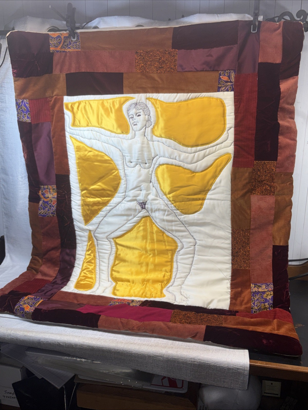Vintage Hand Made Quilted Lady Art~36”w x 42” Tall