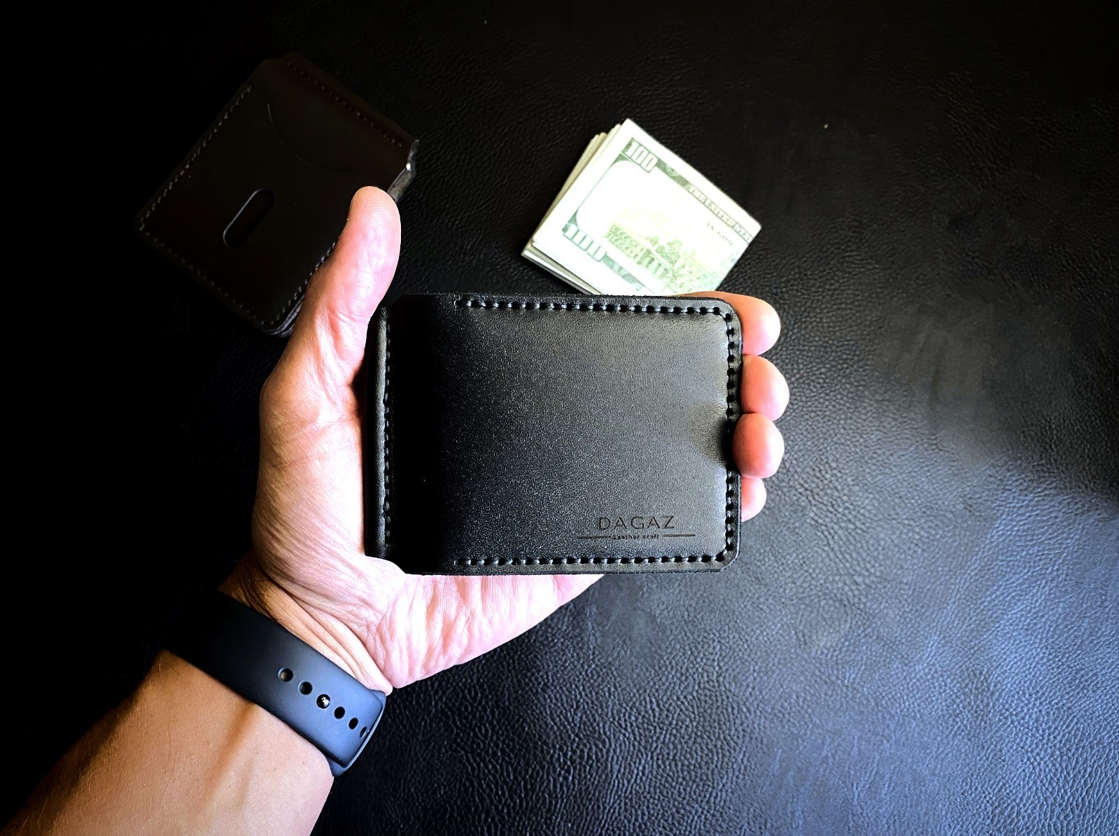 Handmade Leather Money Clip Wallet 3 Card Slots Slim Bifold Mens Black Brown Handmade Leather Money Clip Wallet 3 Card Slots Slim Bifold Mens Black Brown