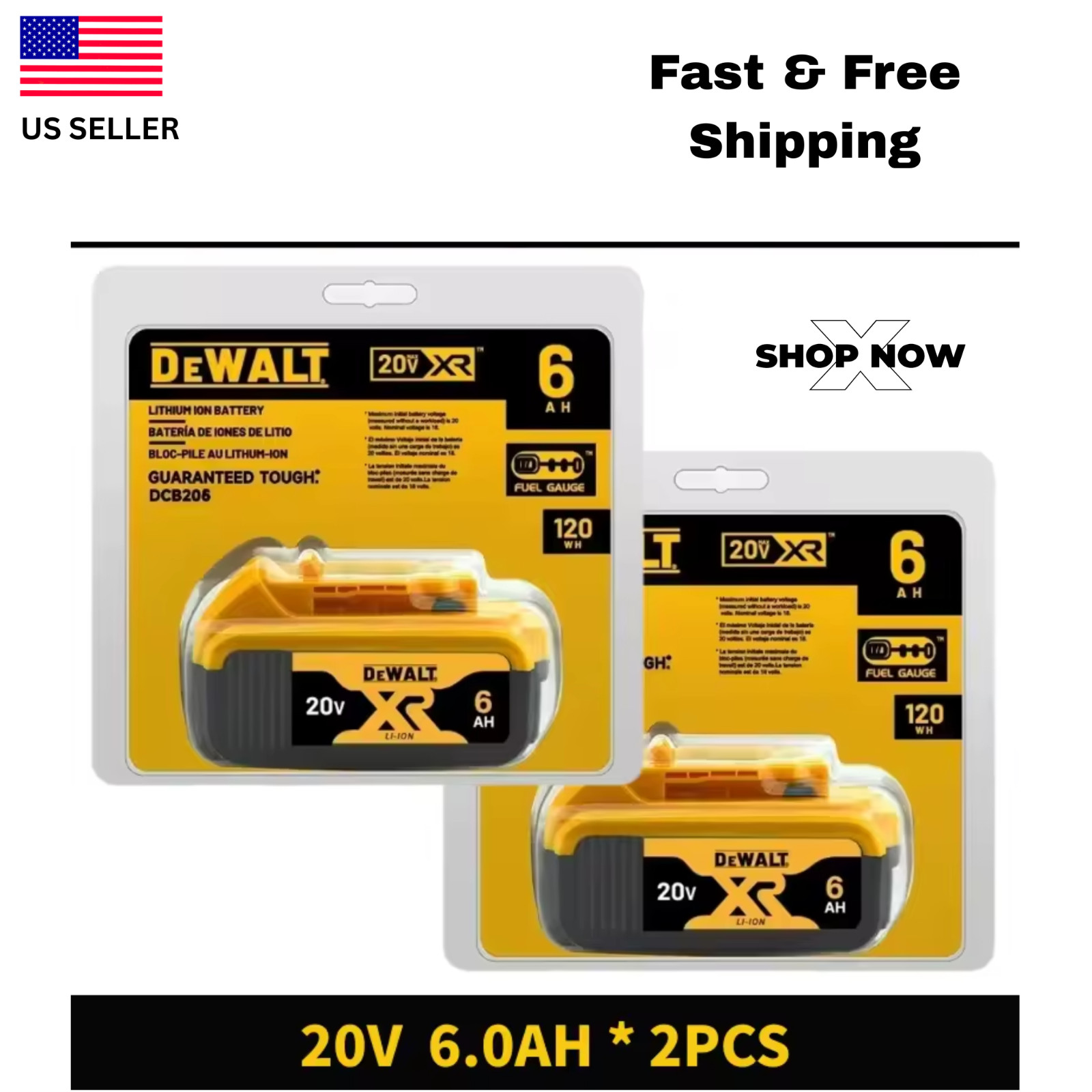 DEWALT DCB206 20V Max XR 2 Pack 6.0Ah Lithium-Ion Battery DEWALT DCB206 20V Max XR 2 Pack 6.0Ah Lithium-Ion Battery