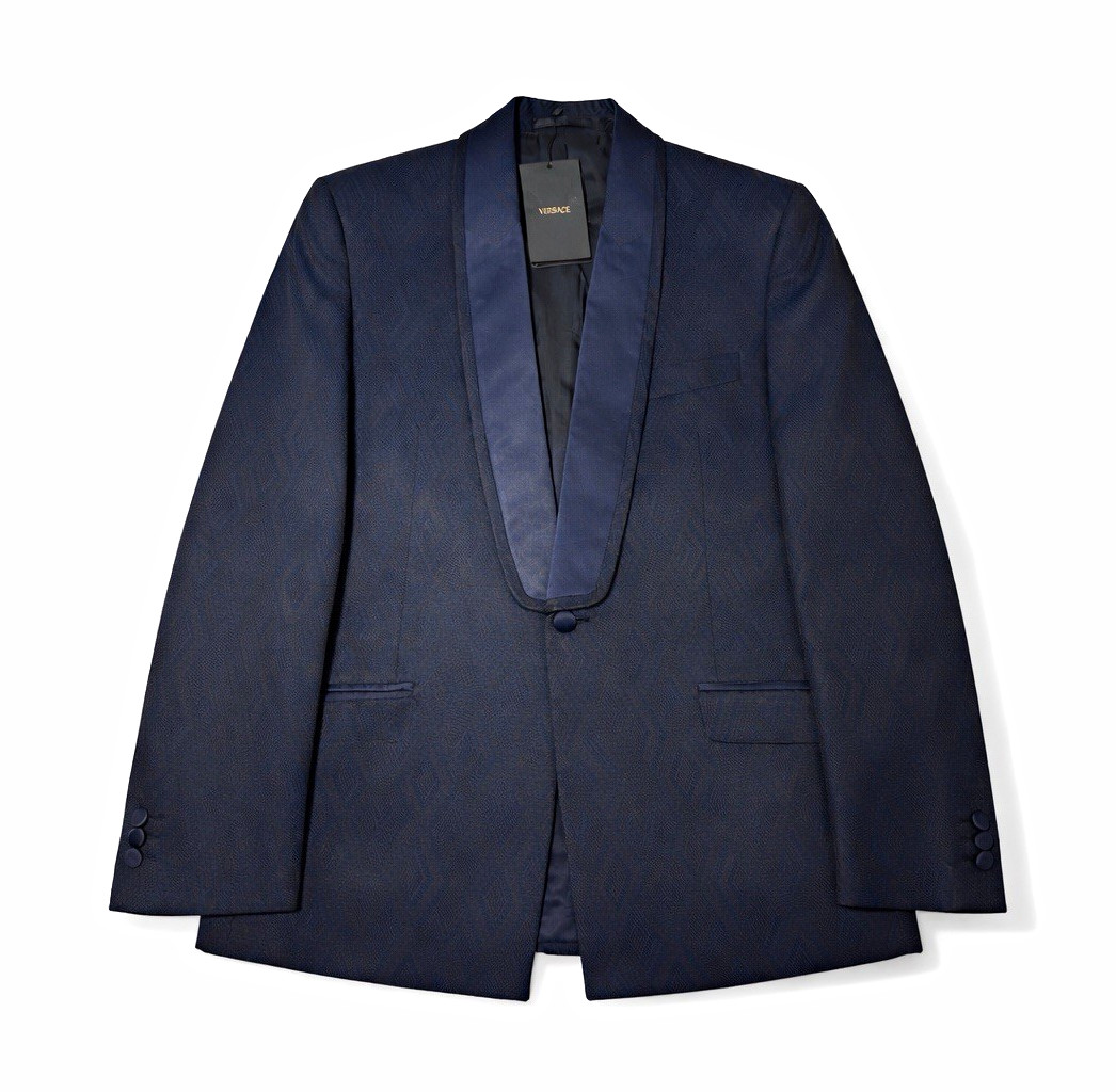 Gianni Versace Men’s Tuxedo Jacket 40R EU 50 Navy Satin Shawl Lapel NWT $2,925