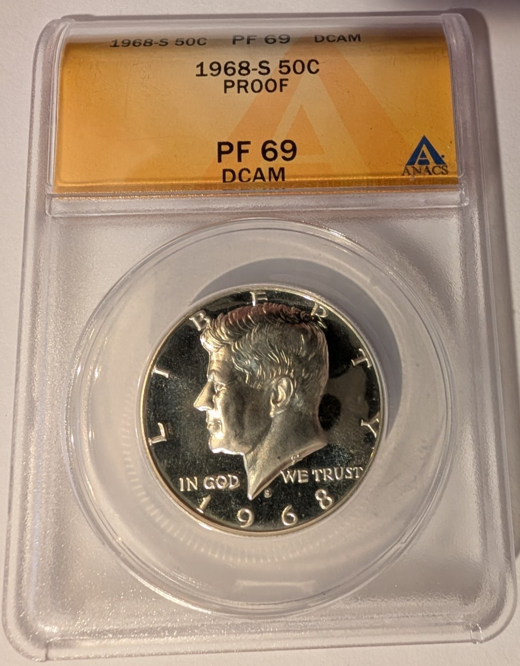 1968-S ANACS PF69 DCAM KENNEDY HALF **FLAWLESS BLACK & WHITE DEEP MIRROR CAMEO**