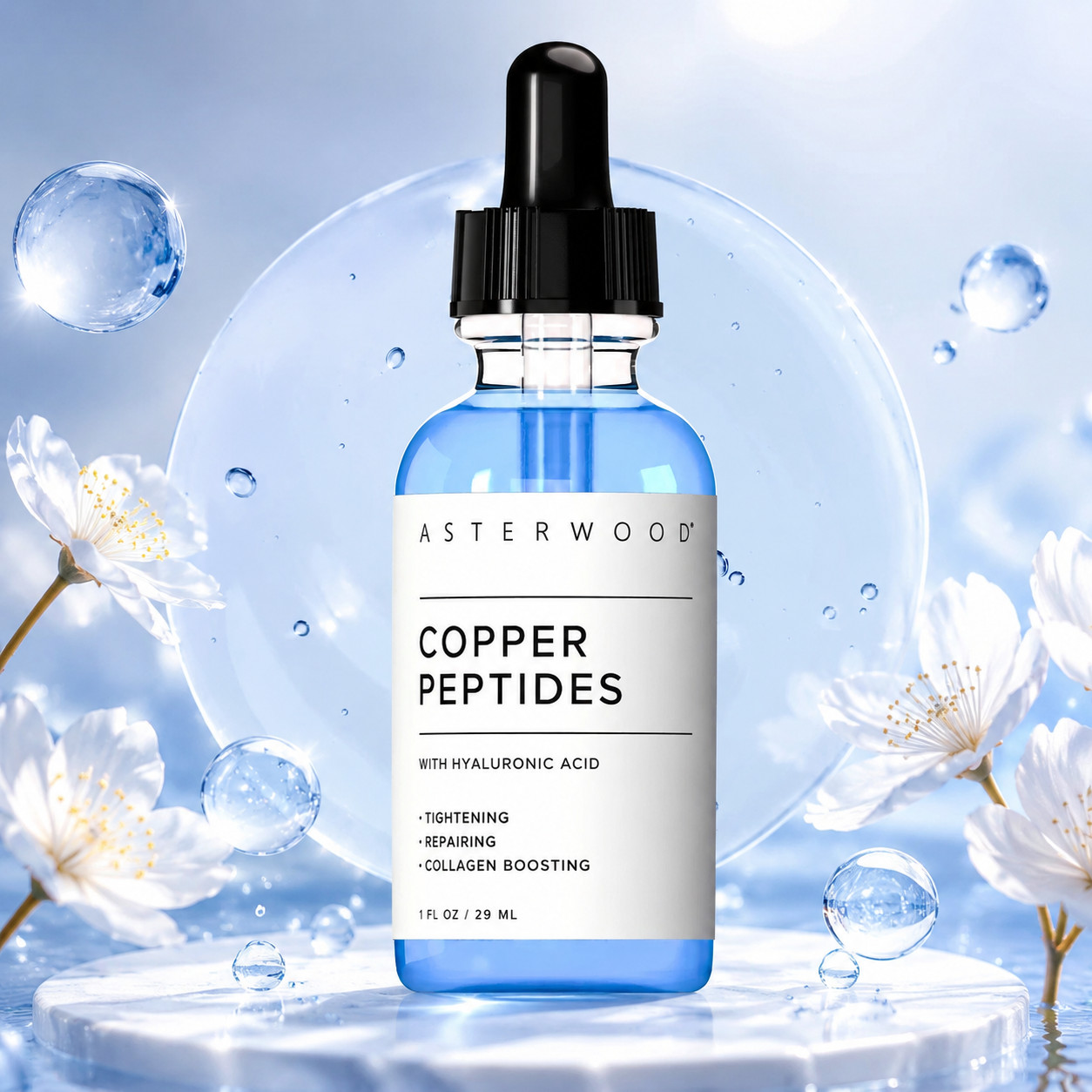Asterwood Copper Peptides Serum for Face with GHKCu Peptide and Hyaluronic A...