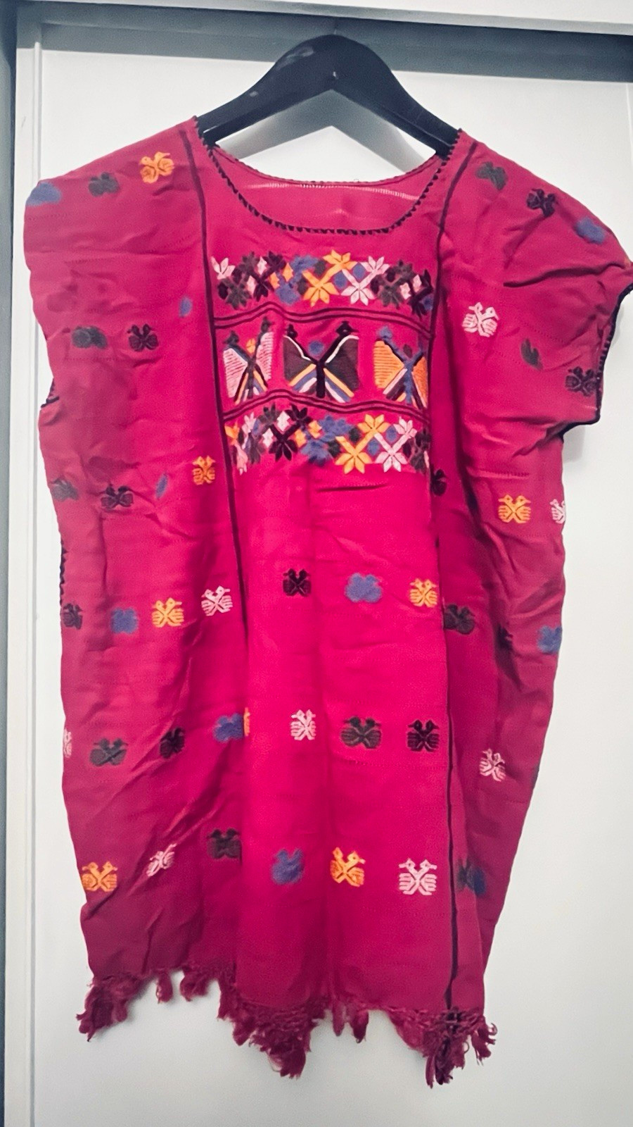 Handmade Women\'s Embroidered Huipil Mexican Dress Cotton Woven One Size Pink
