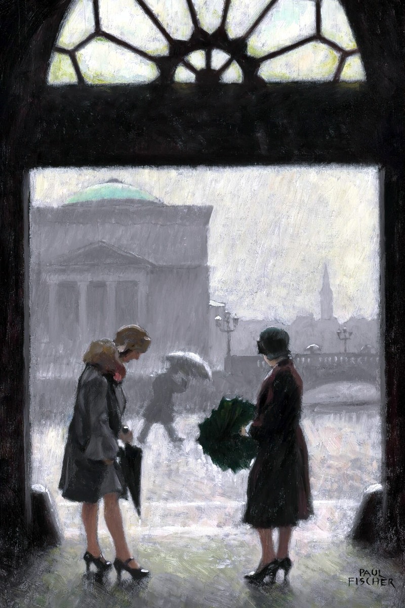 Two Women Sheltering from the Rain Paul Gustav Fischer Painting Poster Art Print