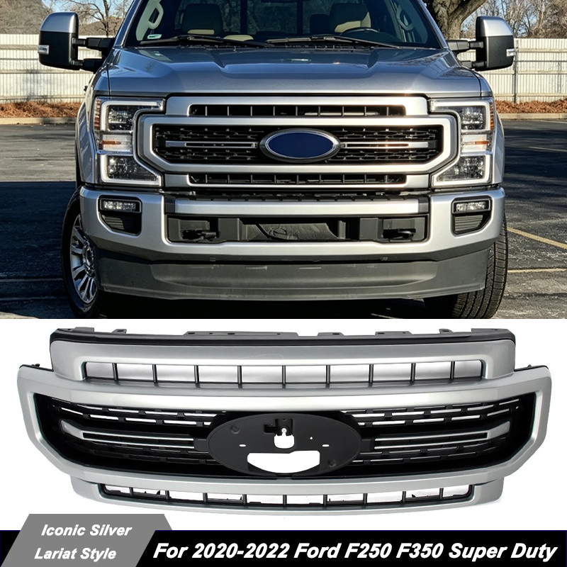 JS Iconic Silver Front Bumper Grille For 2020-2022 Ford F-250 F-350 Lariat Grill
