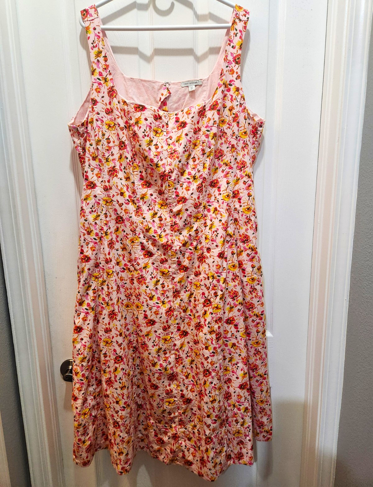 Free Assembly Pink Floral Knee Length Sundress Square Neck Strappy 2X