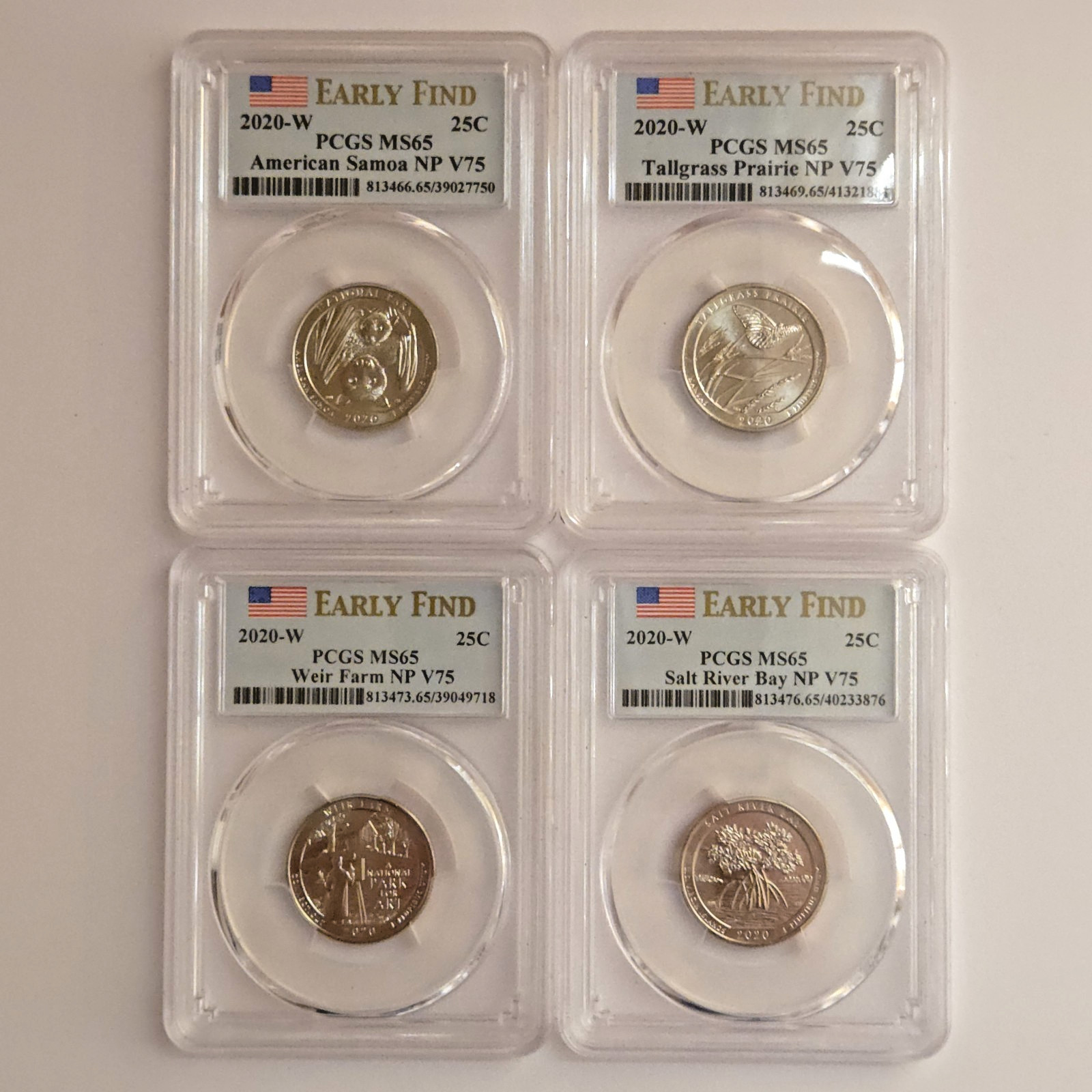 2020-W V75 NP Quarter 4 Coin Set PCGS MS65 Somoa, Tallgrass, Weir, Salt River 2020-W V75 NP Quarter 4 Coin Set PCGS MS65 Somoa, Tallgrass, Weir, Salt River