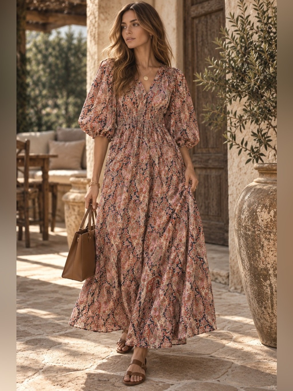 THE GREAT The Bohemian Dress Size 3 Paisley Maxi Midi NWT Puff Sleeve