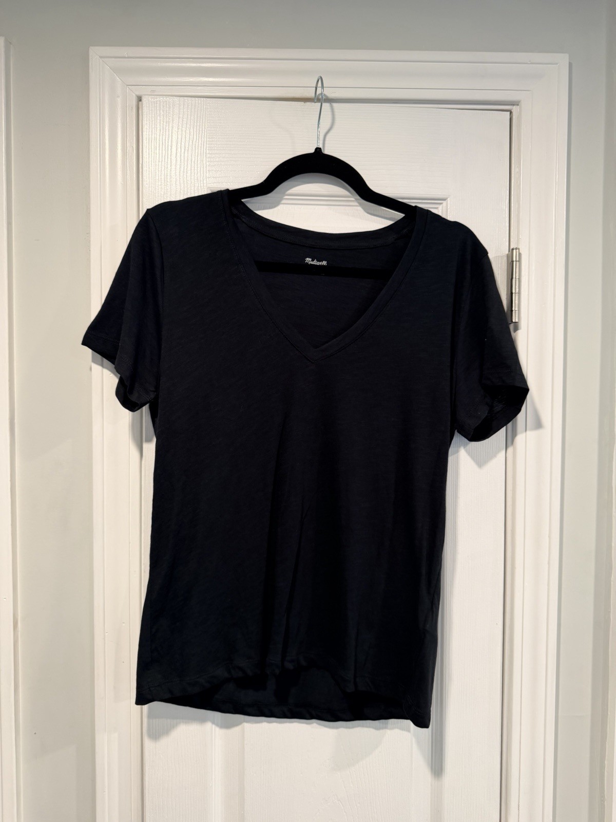 NWOT Madewell Size M Black V Neck Short Sleeve Slub Cotton Tee Shirt