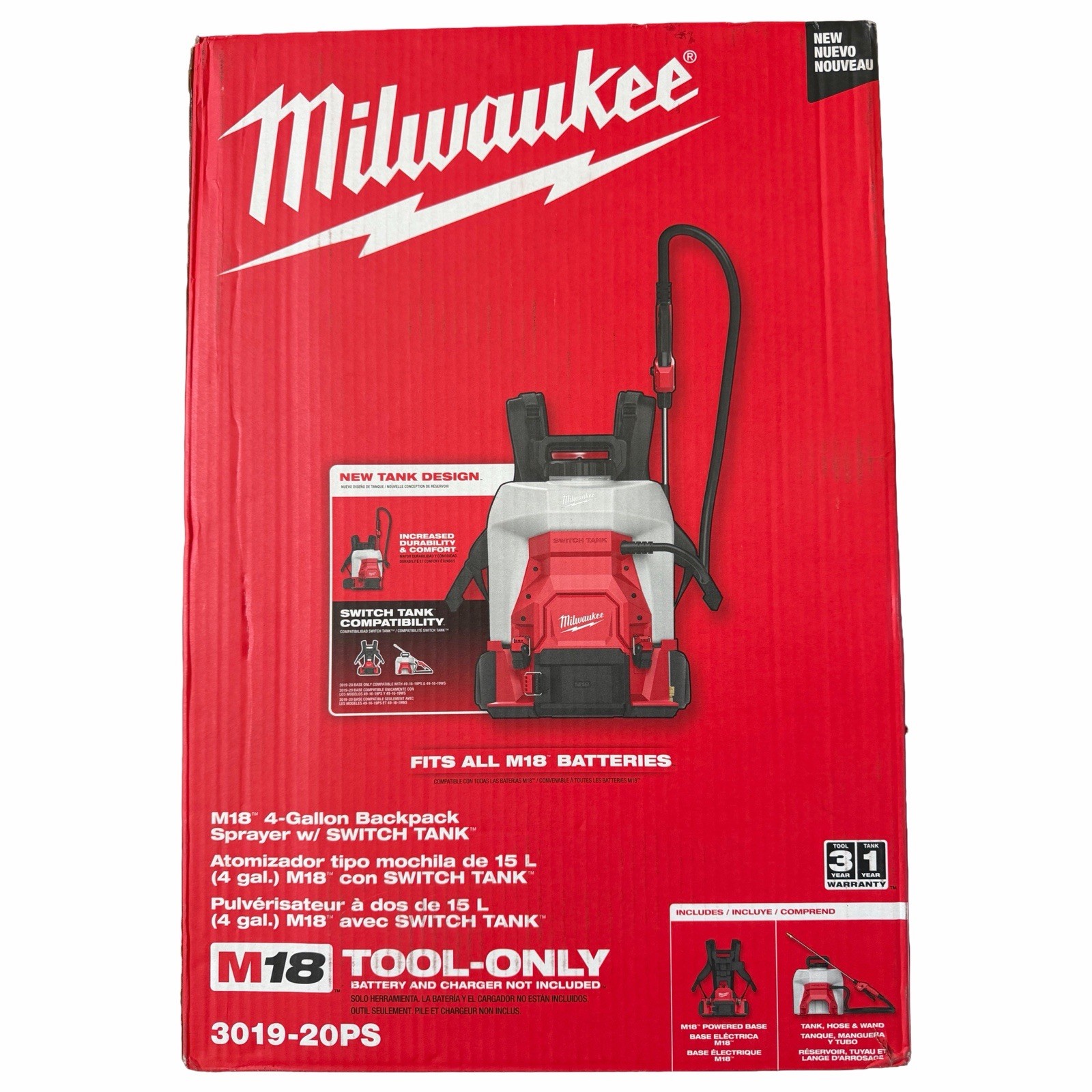 Milwaukee 3019-20PS M18 18V 4-Gallon Backpack Sprayer Kit w/ SWITCH TANK Milwaukee 3019-20PS M18 18V 4-Gallon Backpack Sprayer Kit w/ SWITCH TANK