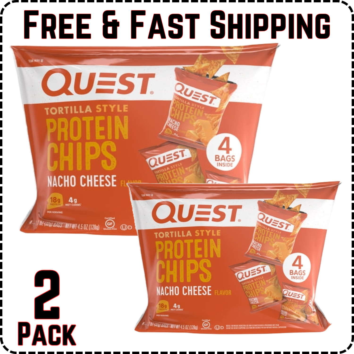 Quest Tortilla Style Protein Chips - Nacho Cheese (8 Bags) Quest Tortilla Style Protein Chips - Nacho Cheese (8 Bags)