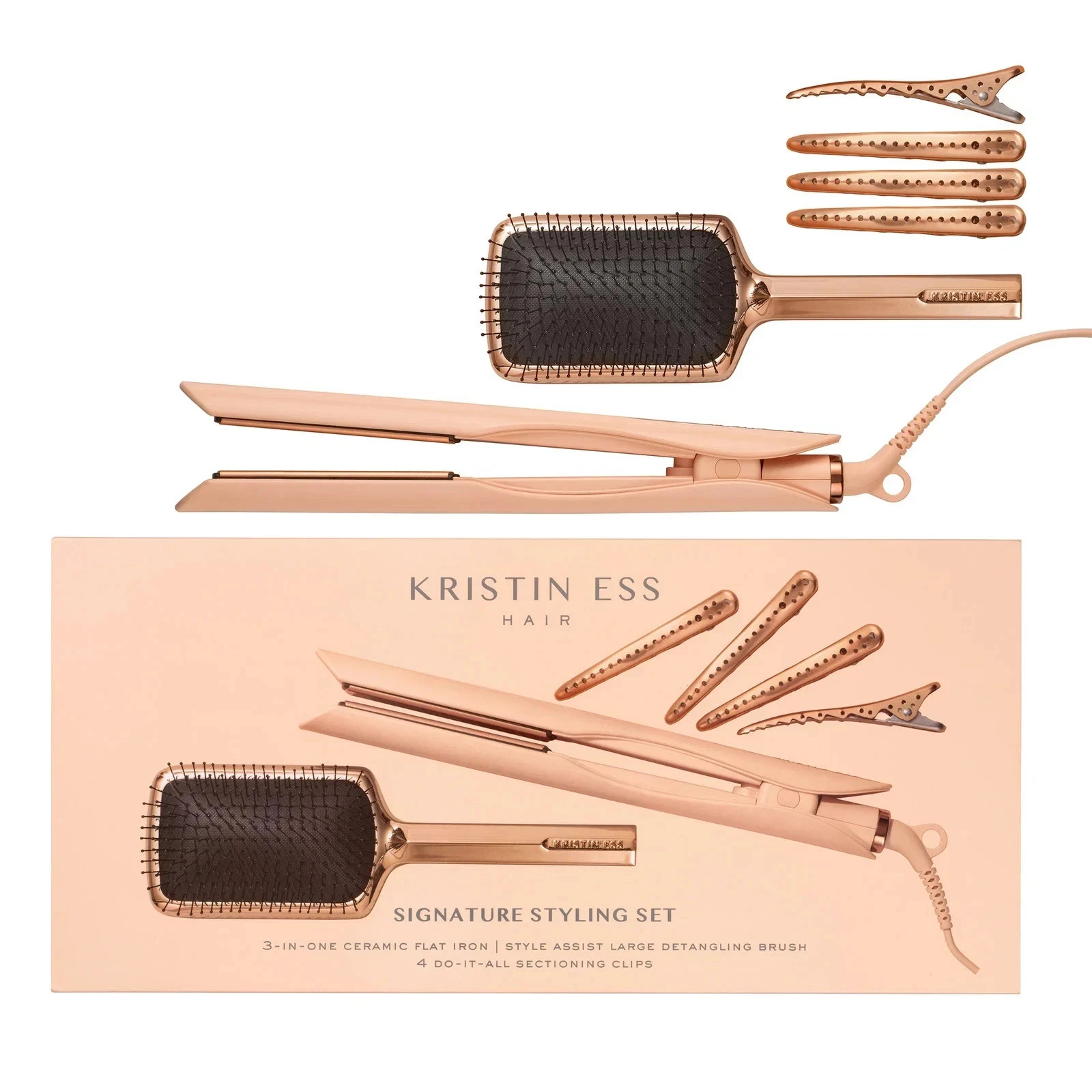 Kristin Ess Hair Signature Styling Set 3-in-1 6 Piece Ceramic Flat Iron & Brush Kristin Ess Hair Signature Styling Set 3-in-1 6 Piece Ceramic Flat Iron & Brush