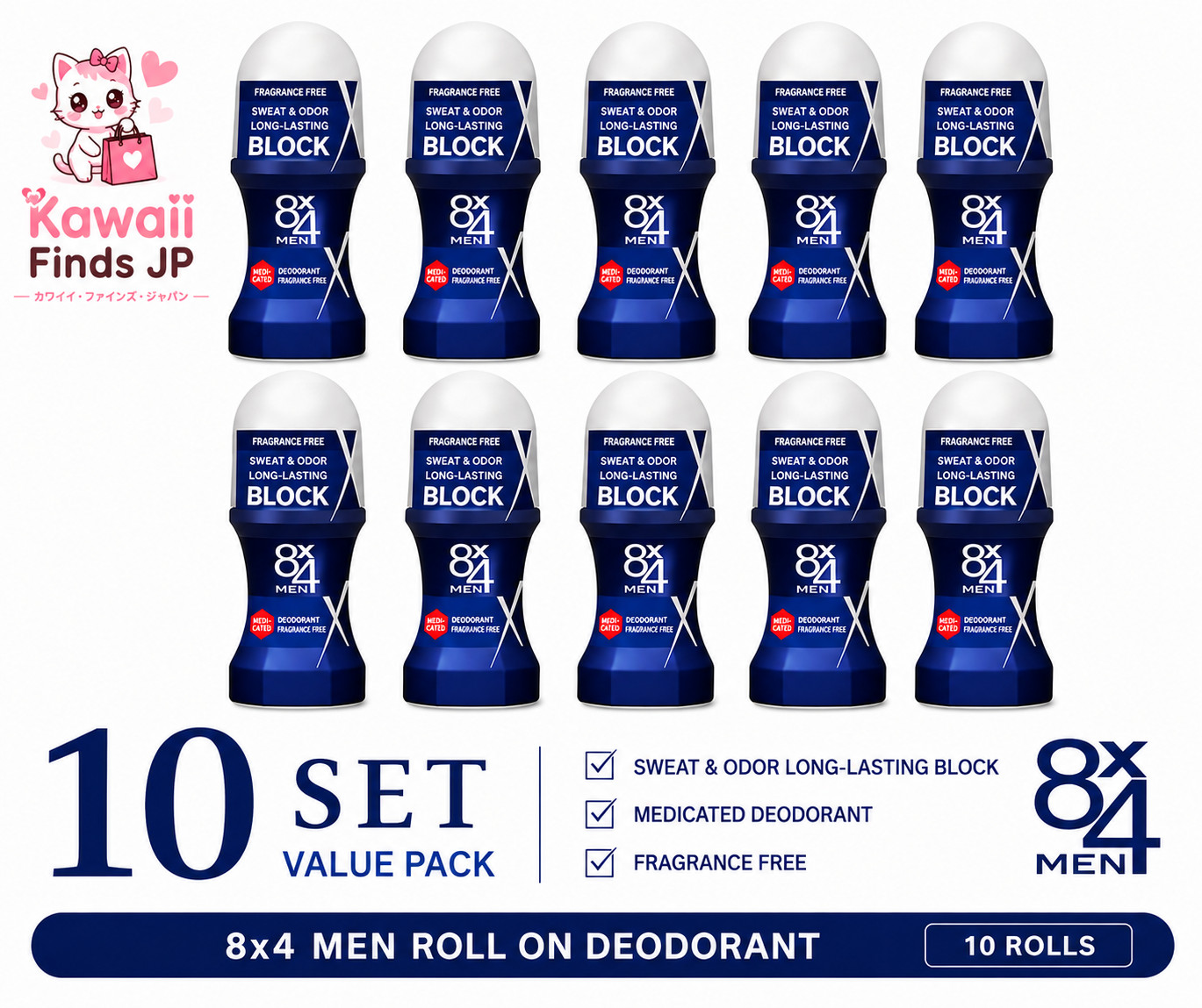 8x4 Men Roll-On Deodorant for Men Unscented  60ml x 10 sets Kao Japan