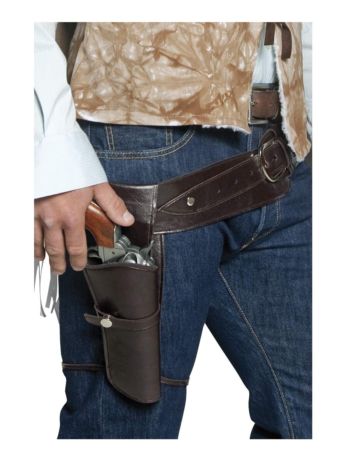 Smiffys Men\'s Authentic Western Wandering Gunman Belt & Holster, Brown