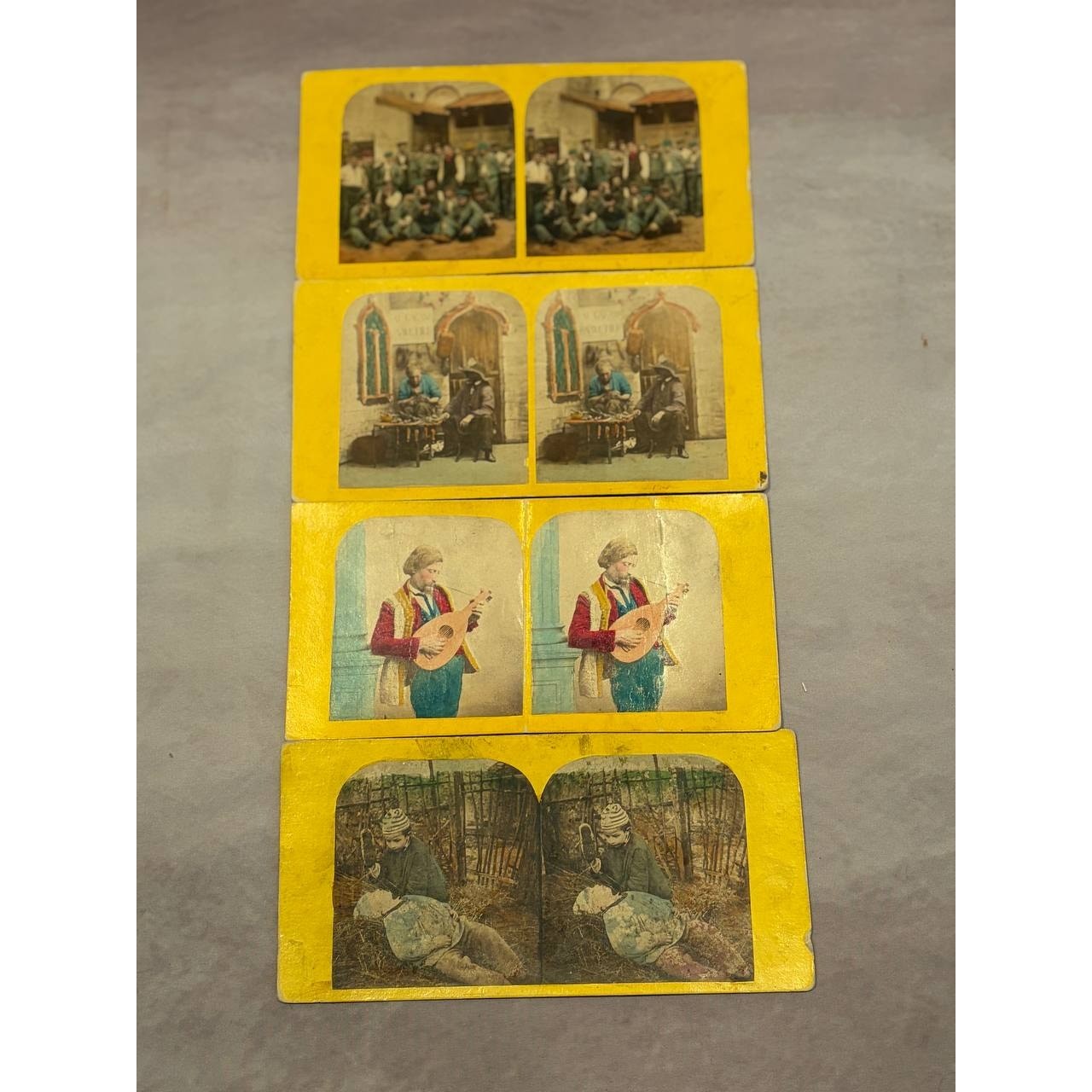 1860s French Hand Tinted Stereoview Lot Occupational Cobbler Street Life