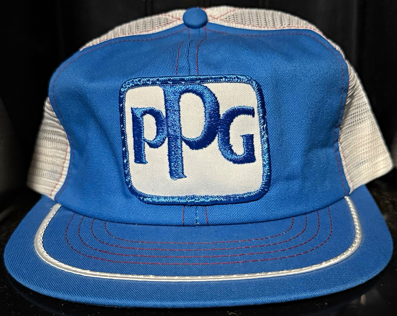 Vintage PPG Industries Swingster USA Rope Trucker Hat Blue Mesh Snapback