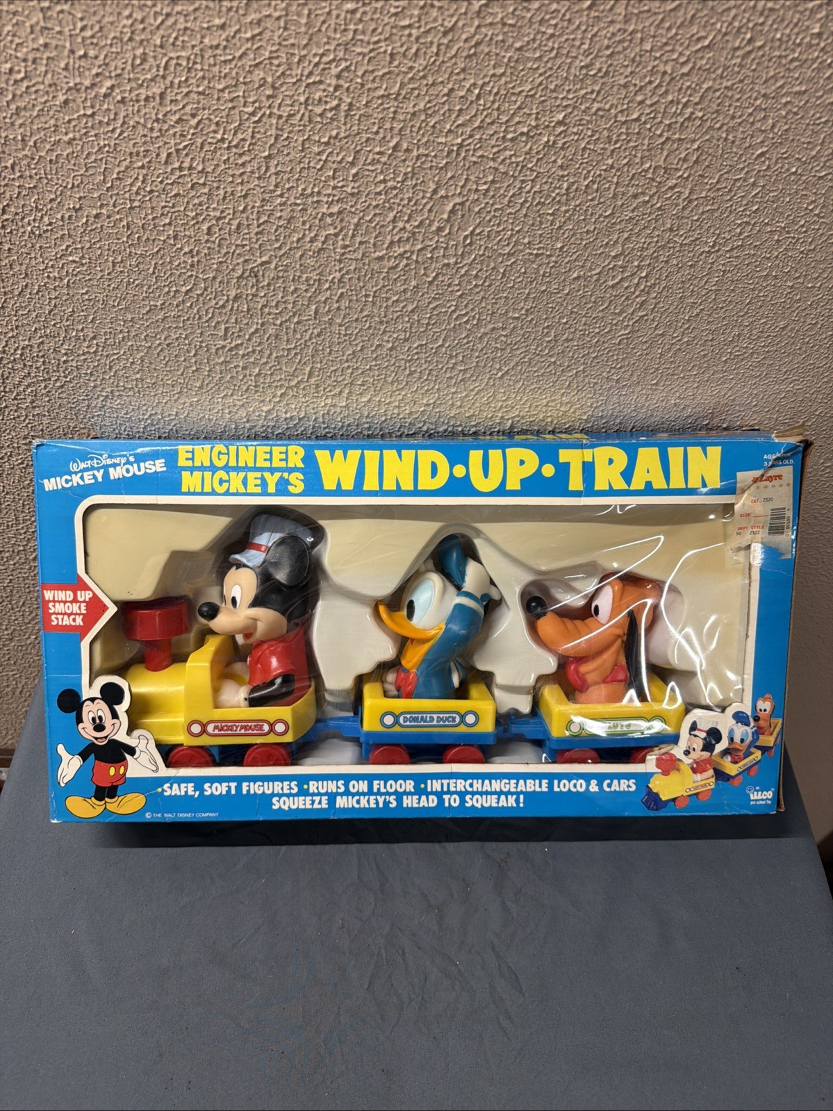 Walt Disney Mickey Mouse Vintage ILLCO Wind Up Train Kids Toys In Original Box