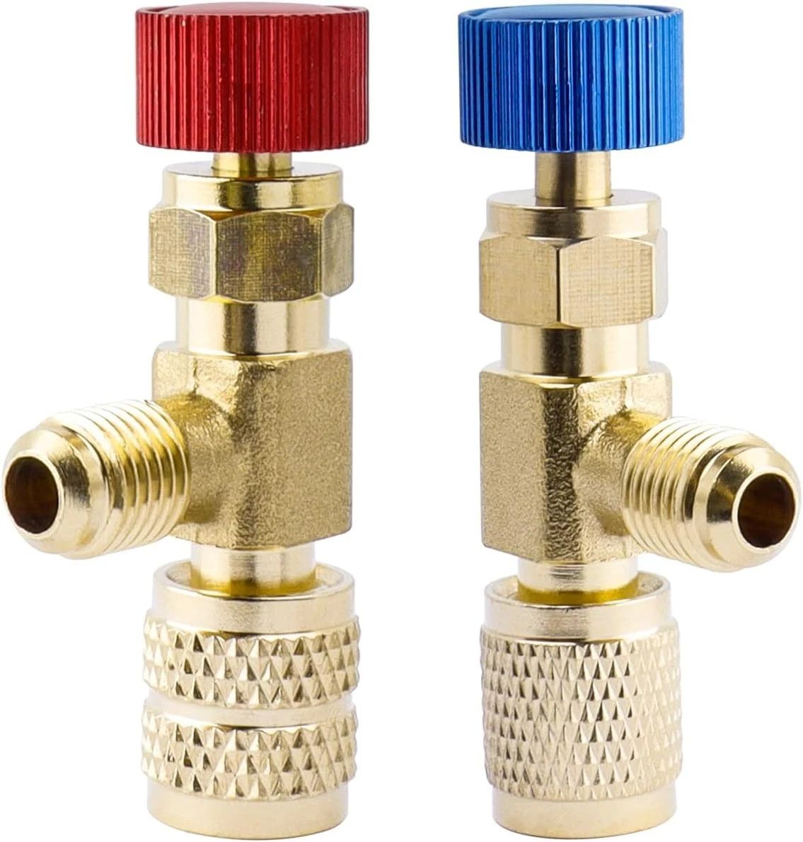 2Pcs Refrigerant Charging Valve Set Brass Low Loss HVAC Fittings 1/4