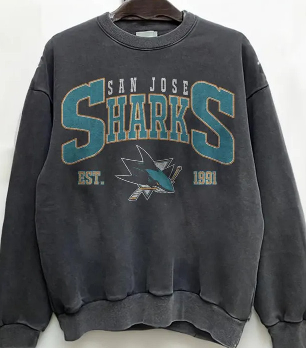 Vintage 90s San Jose Sharks Est 1991 Ice Hockey black Sweatshirt VK11371