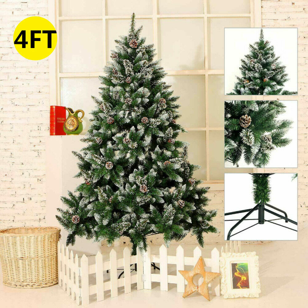 4/5/6/7Ft Snow Flocked Christmas Tree with Pine Cones Artificial Holiday Decor