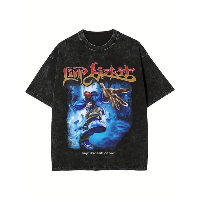 Men's Retro Pattern T-Shirt - Soft Cotton Crew Neck T-Shirt, Limp Bizkit Design,