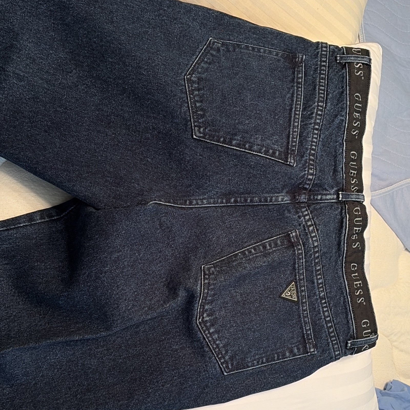 GUESS Men’s Dark Wash Blue Denim Jeans Straight Leg Regular Fit Button Fly