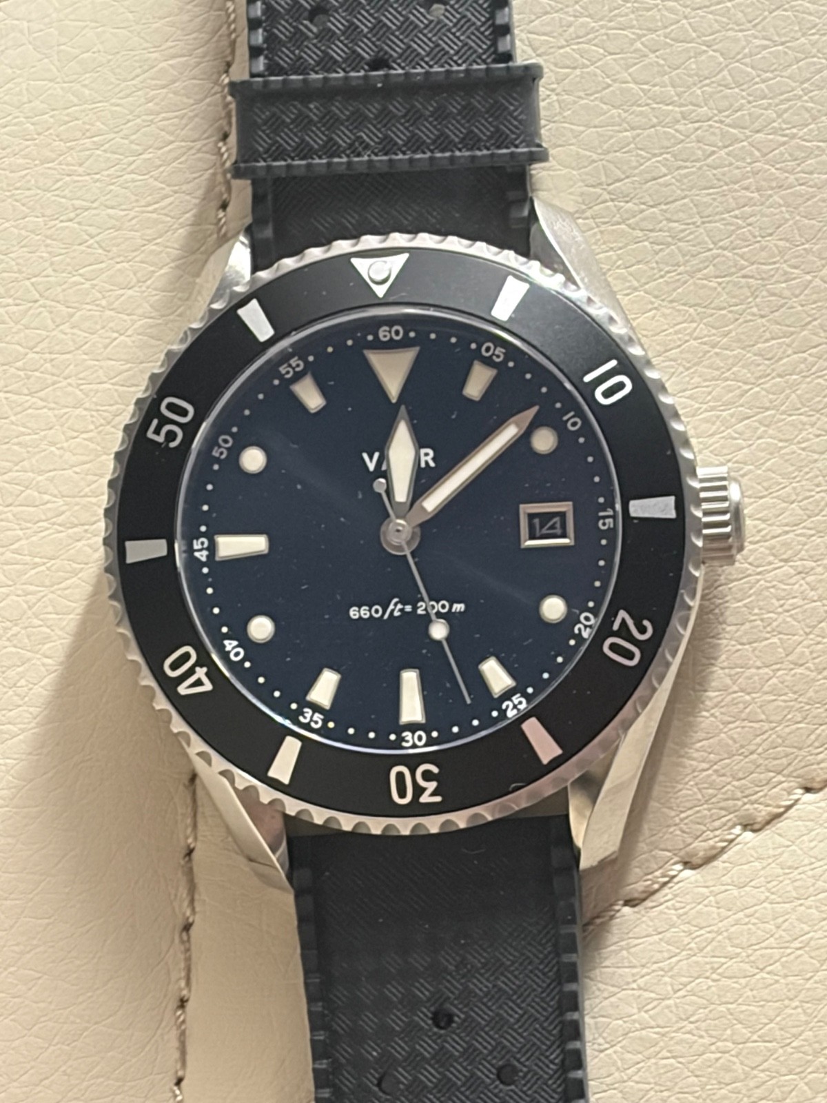 Mint - Vaer DS4 Merid Solar Black Dial Dive With Box and Papers- 2 Vaer Bands.