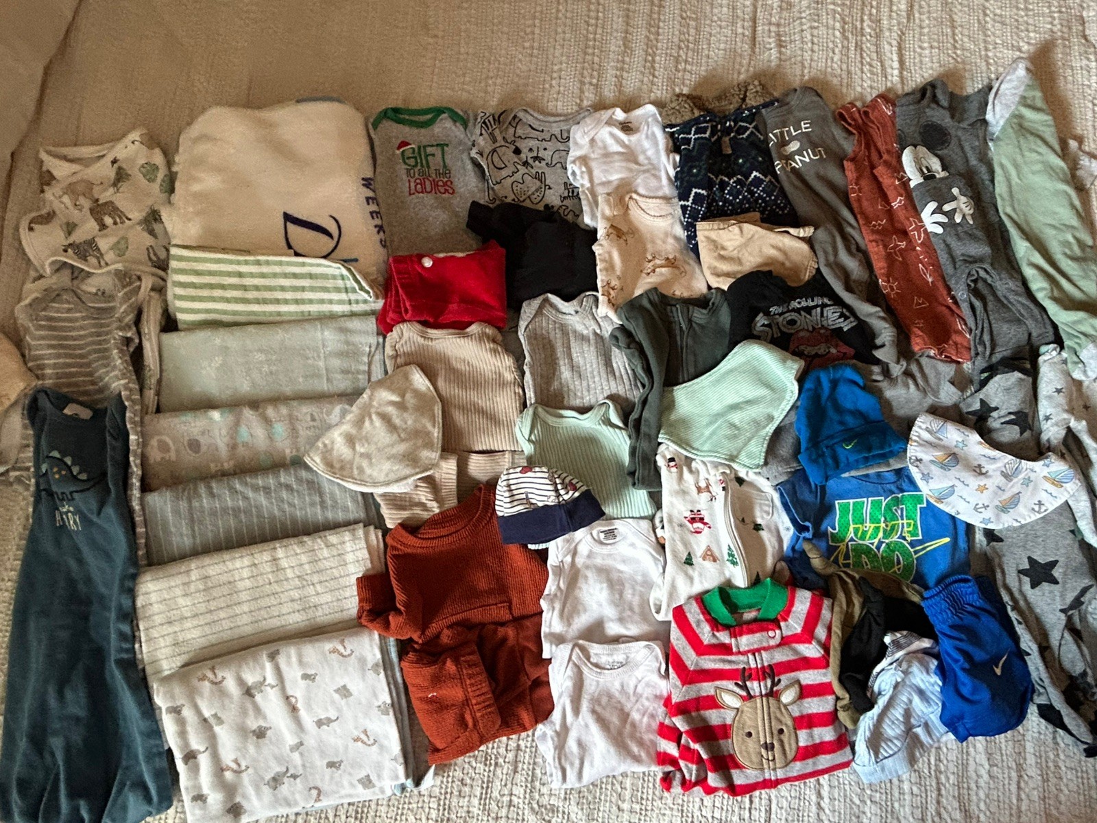 Huge 50 plus piece Baby boy clothing lot size newborn NB EUC gowns sleeper sets