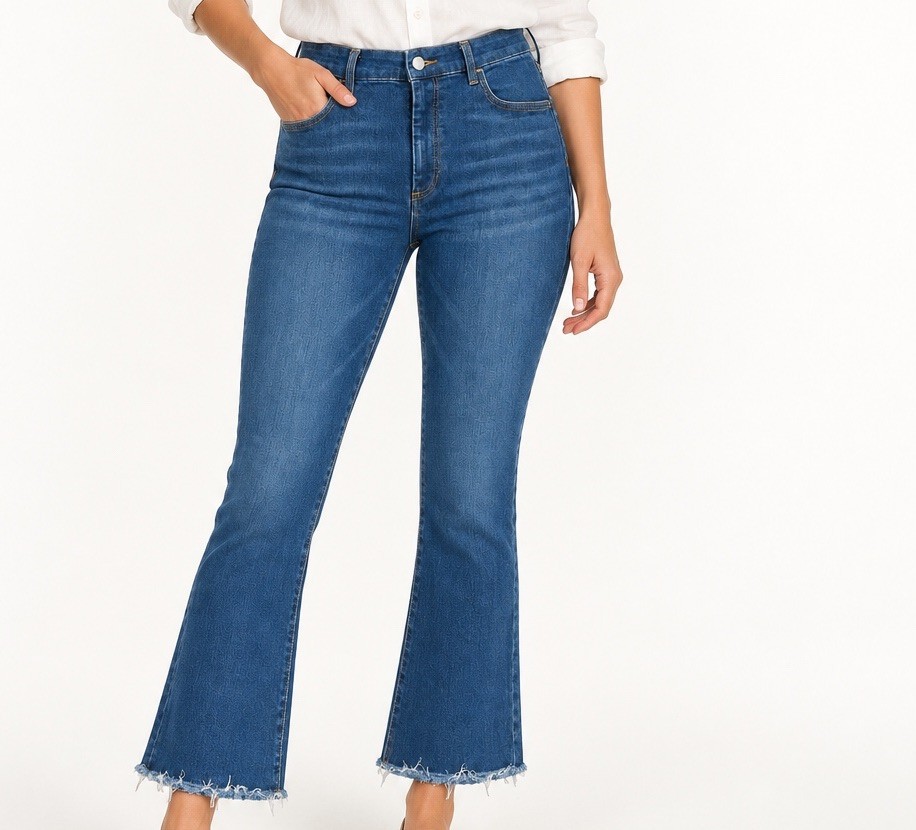 Frank & Eileen Killian Jeans 29 Cropped Flare Dark Wash Raw Hem Stretch USA