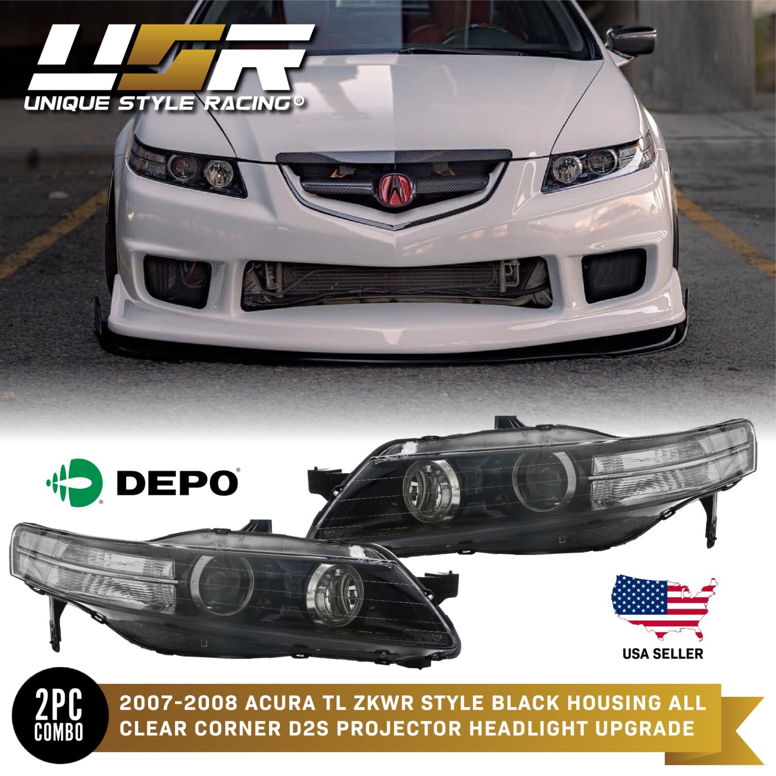 DEPO Black Clear Bi-Xenon D2S Projector Headlights For 07-08 Acura TL Type-S DEPO Black Clear Bi-Xenon D2S Projector Headlights For 07-08 Acura TL Type-S