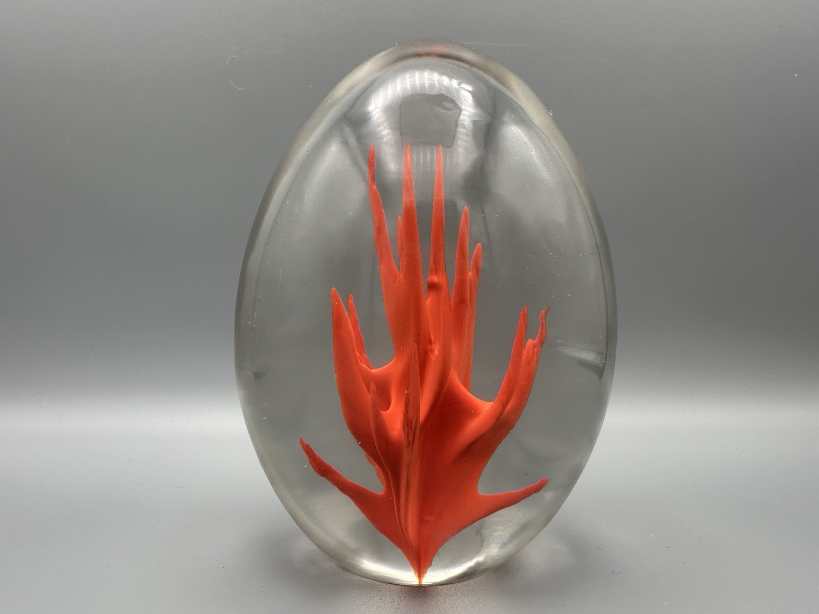 Signed VENINI Murano Glass Paperweight “Fiammati Corallo” Fulvio Bianconi c.1969
