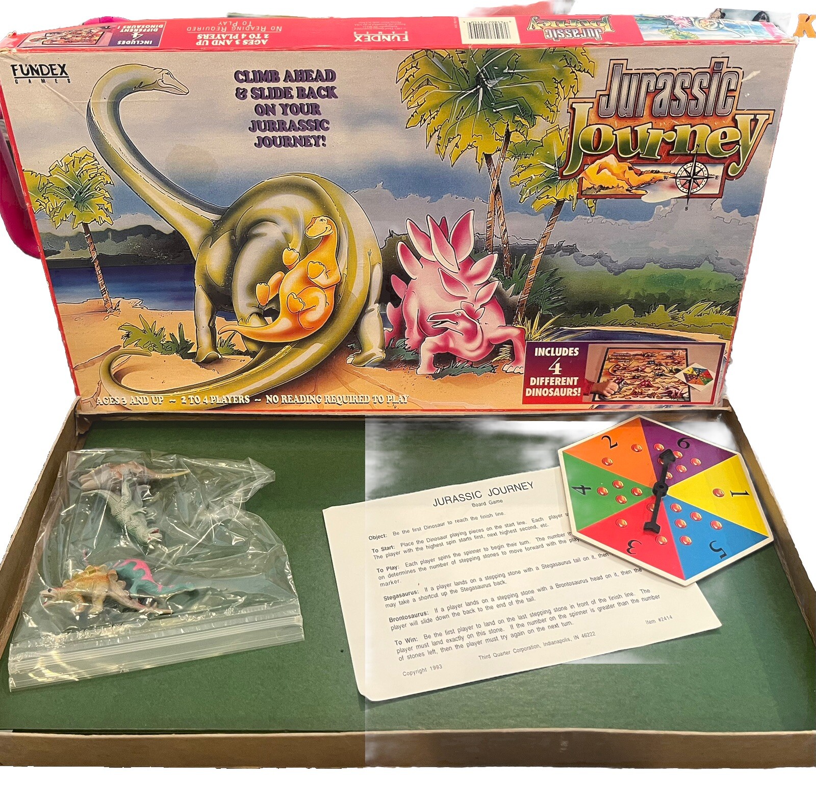 NEW Fundex 1993 Jurassic Journey Dinosaur Board Game Kids Raptor T-Rex Adventure