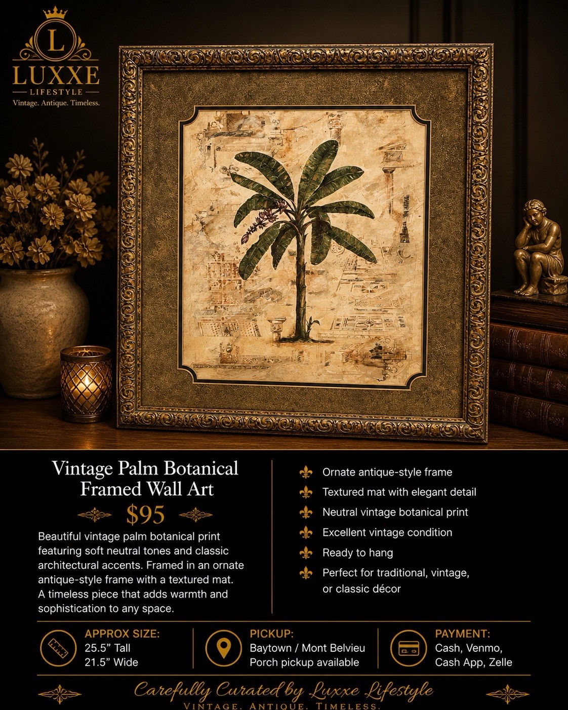 Vintage Palm Botanical Framed Matted Wall Art Print 25.5