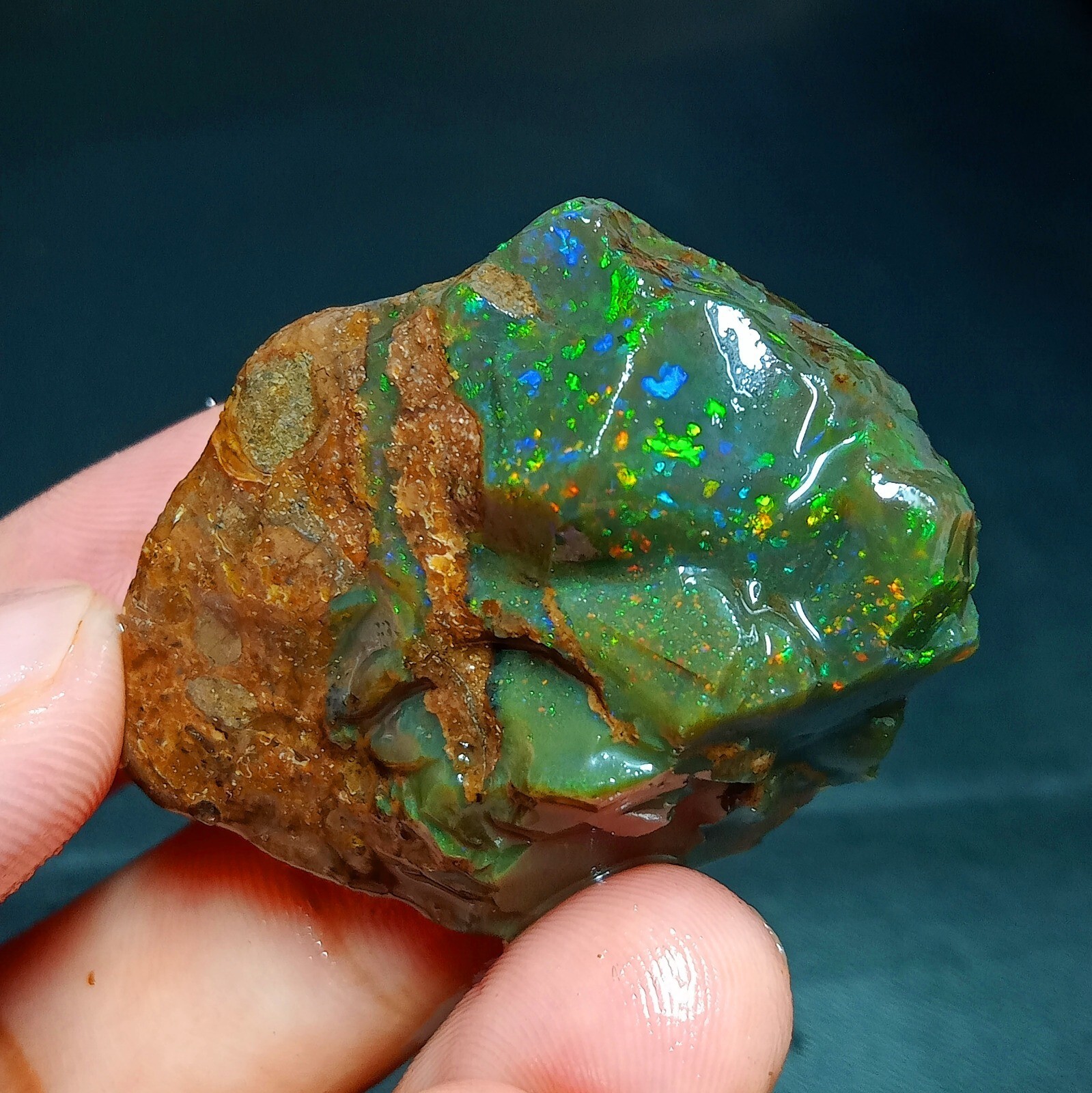 108 ct Ethiopian Welo Opal Rough – 38x31x21 mm Deep Green Fire Play Gemstone