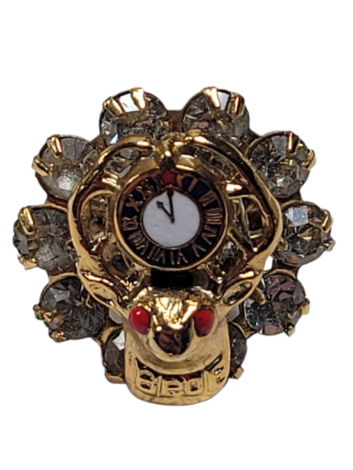 Vintage BPOE Elks Lodge Rhinestone Pin Fraternal Order Deer Head Clock Emblem