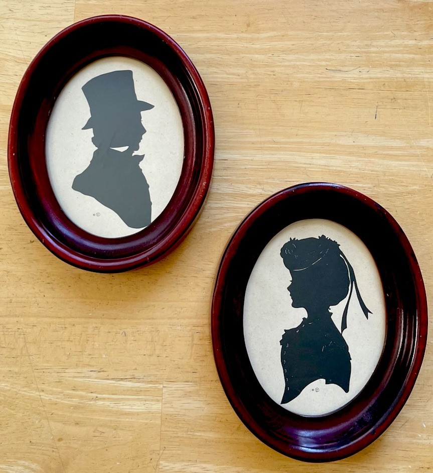 Vintage Woodcroftery Victorian Man & Woman Silhouette Cherry Wood Oval Frames