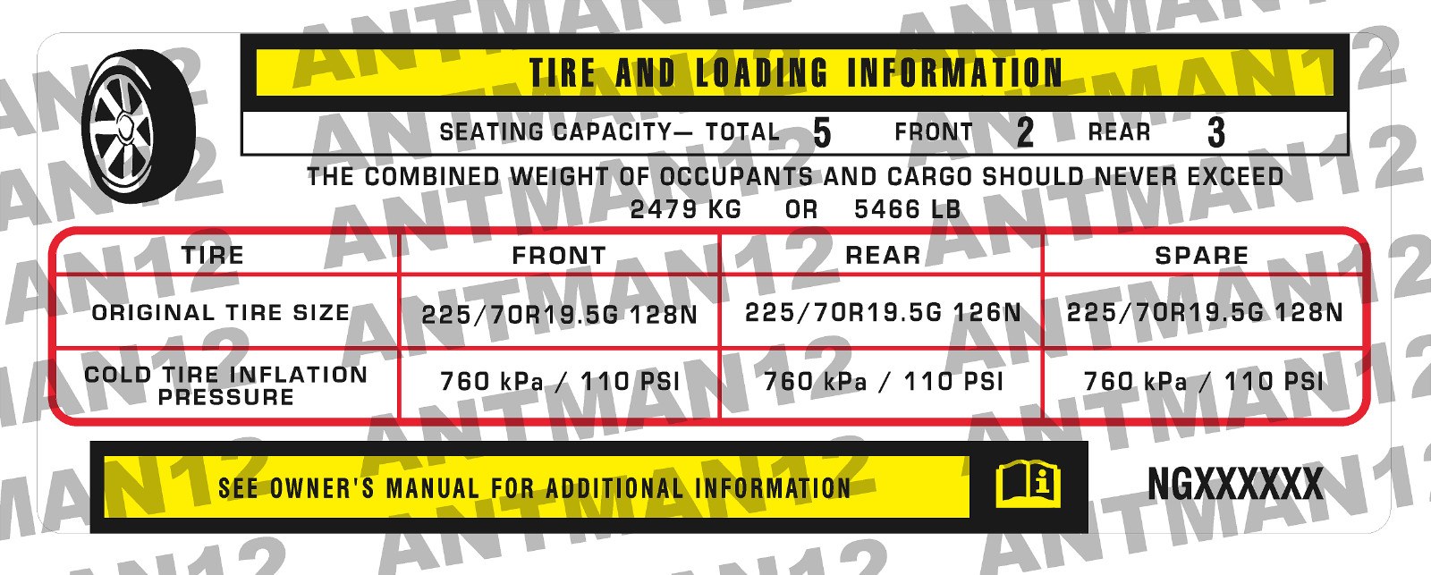 VEHICLE TRUCK and CAR VIN # Label Decal Tire Information 3M professional STICKER