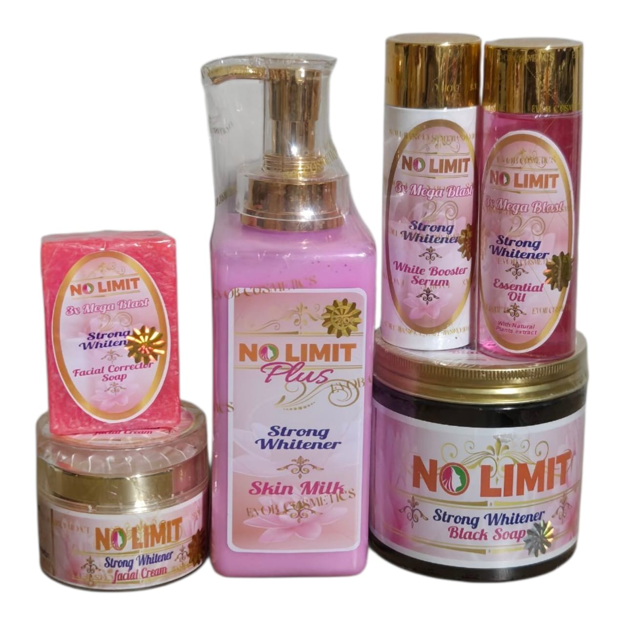 No Limit Plus Lotion, Serum, Essential Oil, Face Cream & Bar, Black Soap 6pcs No Limit Plus Lotion, Serum, Essential Oil, Face Cream & Bar, Black Soap 6pcs