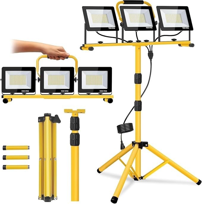 21000 Lumen LED Work Light with Stand -3 Head Portable Work Light 6500 Kelvin Co 21000 Lumen LED Work Light with Stand -3 Head Portable Work Light 6500 Kelvin Co
